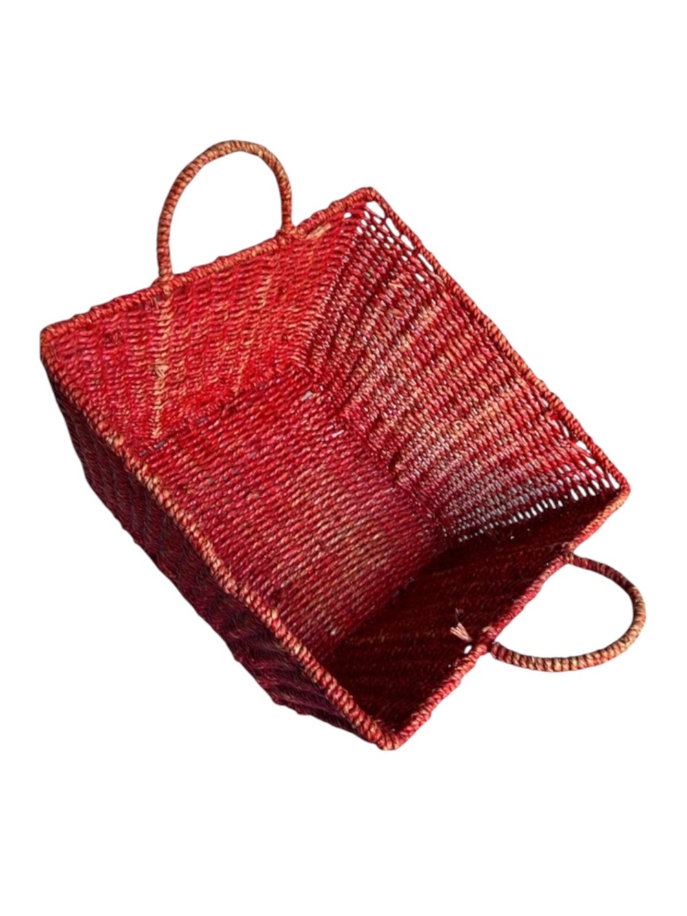 Vintage Square Red Wicker Basket painted distressed handles